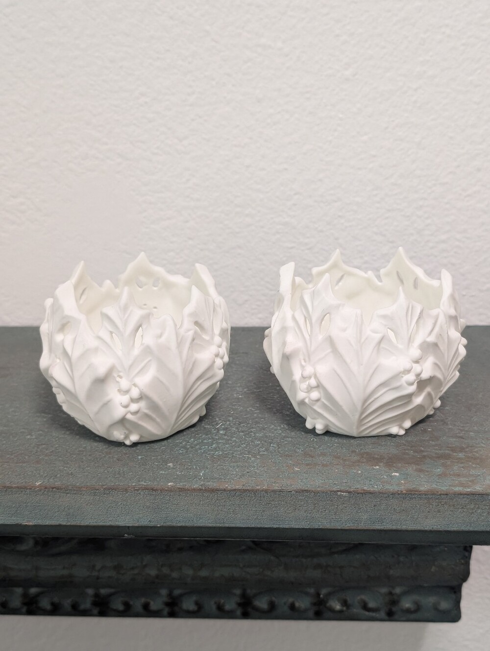 Vintage Silvestri 3.25 Inch Bone China Pair of Hollyberry Votive Candle Holders